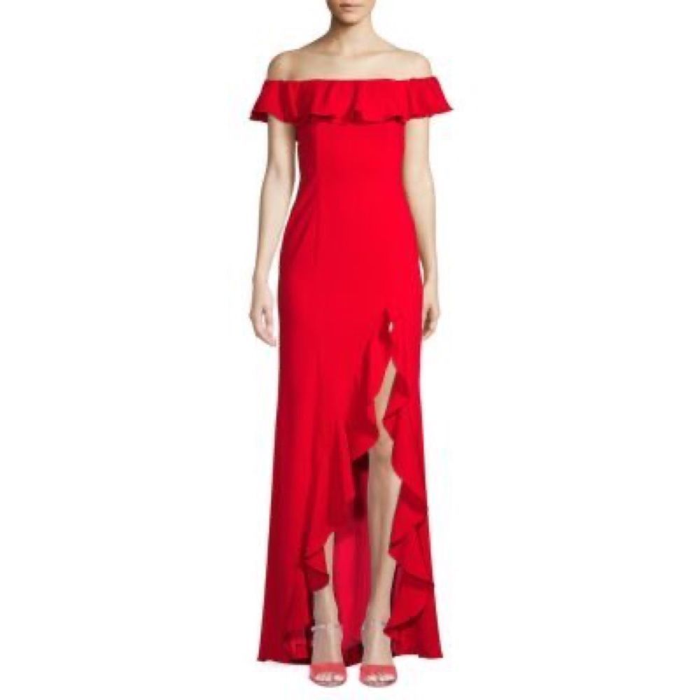 Jay Godfrey Off shoulder hi-low Ruffle gown Red